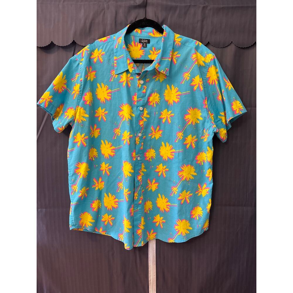 Vtg 80's City Streets - Blue Yellow Pink Hawaiian Geometric Button Up Shirt XXL